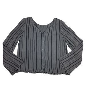 Cloth & Stone Button Long Sleeve Raw Frayed Hem Top Women's S Small Striped Gray